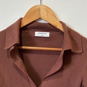 Merino Wool Babaton Chocolate Ribbed Sweater Polo